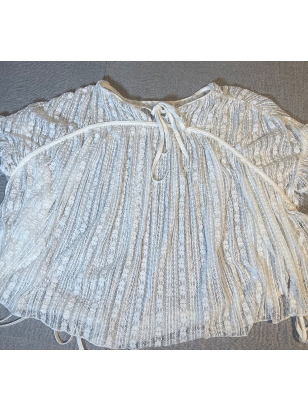 Boho white lace sheer blouse size L large